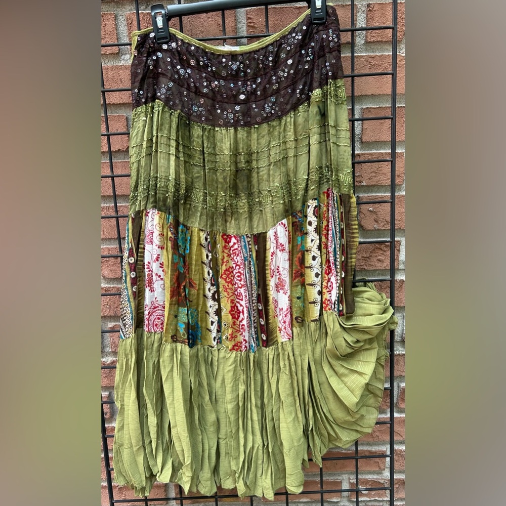 Groovy Bohemian Green Patchwork Skirt